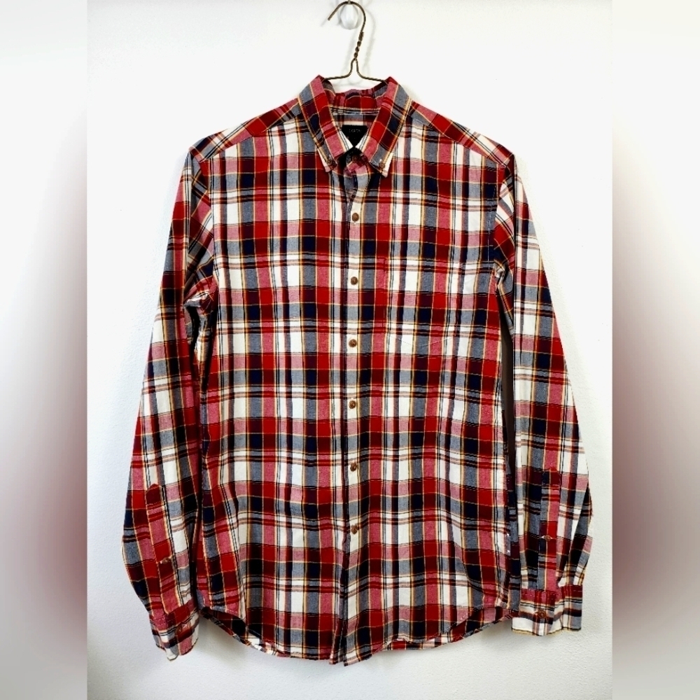 J. Crew Men's Red Plaid Long Sleeve Shirt Button Front Pocket, sz SM